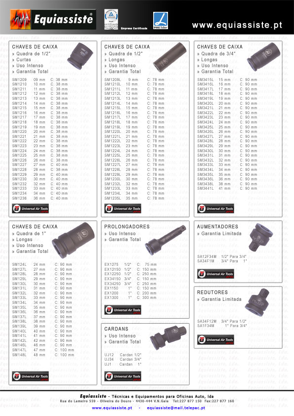 Universal Tools e Cedrey - Chaves pneumáticas de Impacto e enroladores manómetros para enchimento de pneus pneumaticos mangueiras balanceadores de peso enroladores de ar e eletricos