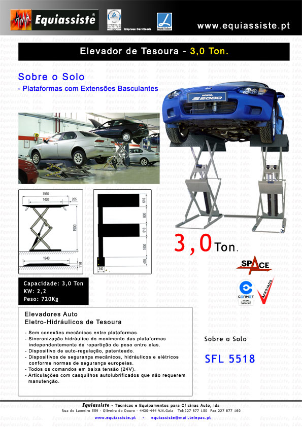 elevador tesoura ligeiros 3 ton acima do solo