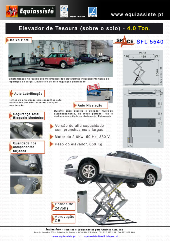 elevador tesoura ligeiros 4 ton acima do solo