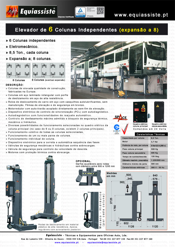 Elevadores para veiculos pesados de colunas independentes 4 quatro 6 seis ou 8 oito com cabos elétricos ou sem cabos - wireless