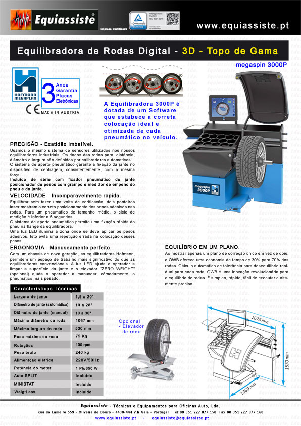 Hofmann Portugal megaspin 3000p maquina de equilibrar rodas veiculos ligeiros automatica aperto pneumatico topo de gama