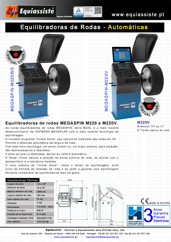 Hofmann Portugal Megaspin M220wg e M220v maquina de equilibrar rodas veiculos ligeiros Equilibradora