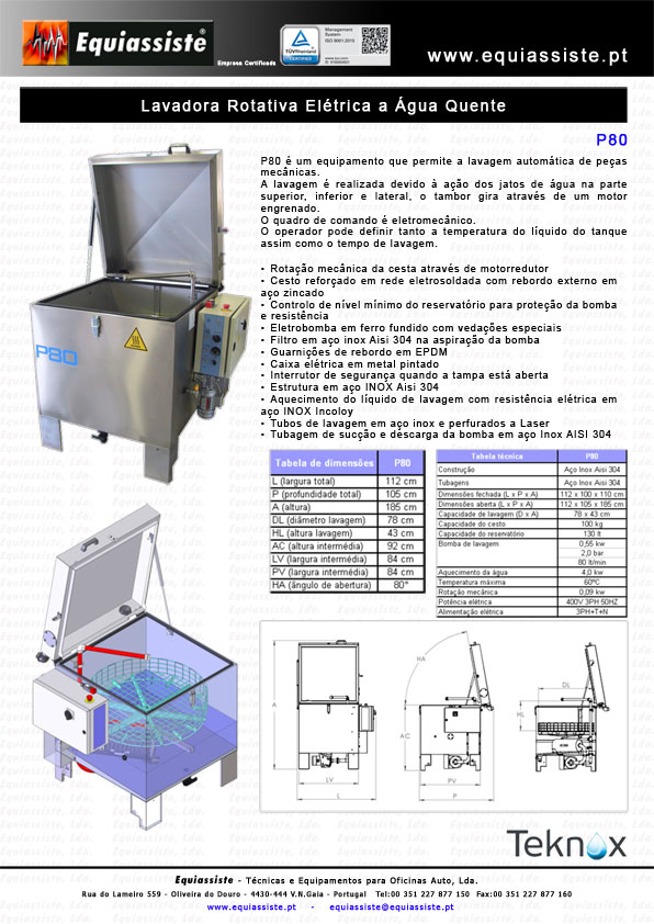 Teknox Portugal máquinas de lavar peças a agua quente rotativas e alta pressão P80