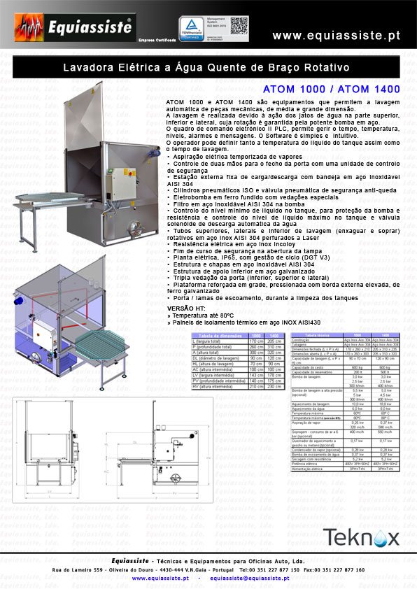 Teknox Portugal máquinas de lavar peças a agua quente rotativas e alta pressão ATOM 1000 E ATOM 1400