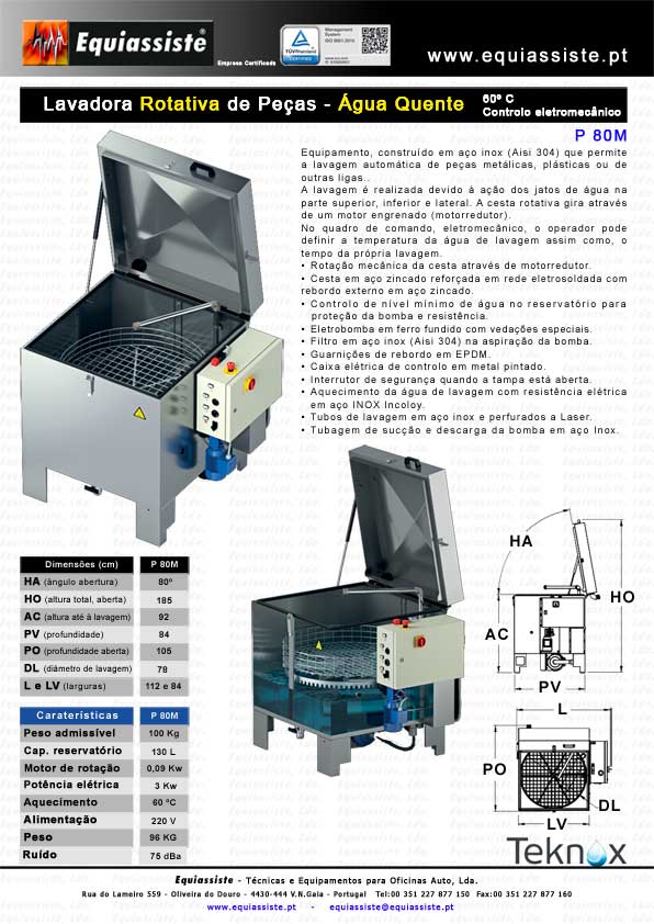 Teknox Portugal máquinas automáticas de lavar peças a agua quente rotativas P80M