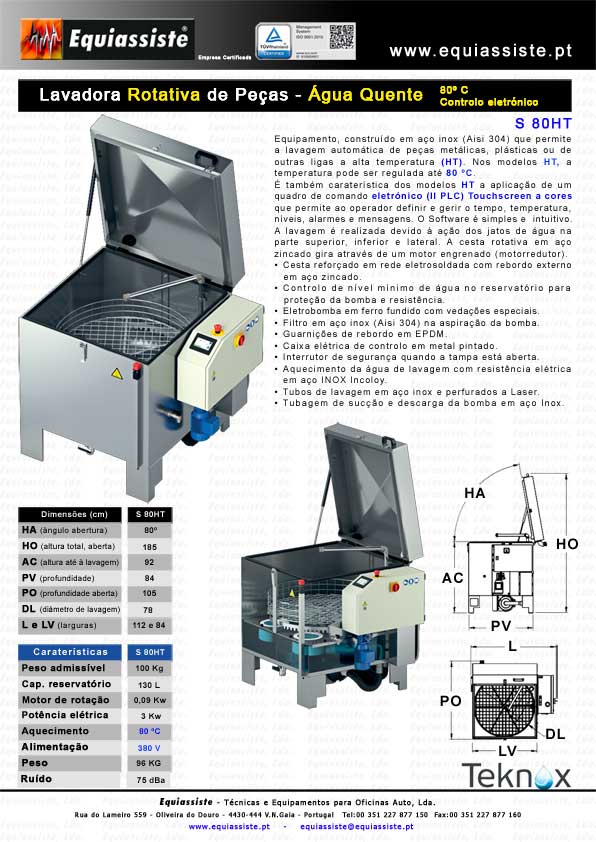 Teknox Portugal máquinas automáticas de lavar peças a agua quente rotativas S80HT