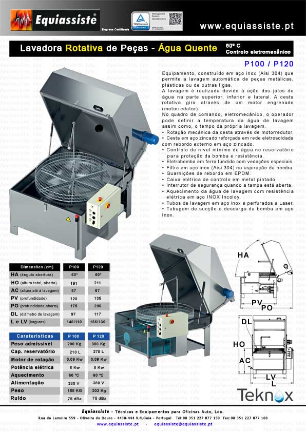 Teknox Portugal máquinas automáticas de lavar peças a agua quente rotativas P100 e P120