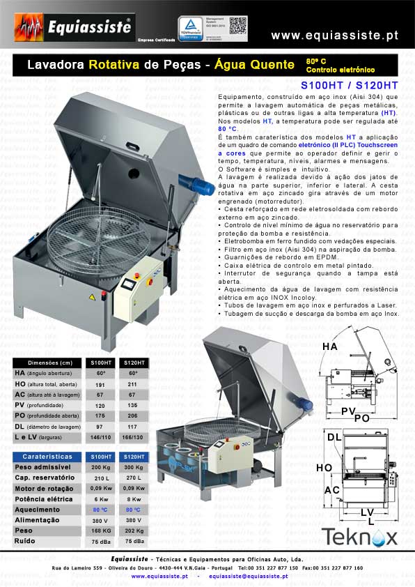 Teknox Portugal máquinas automáticas de lavar peças a agua quente rotativas S100HT e S120HT