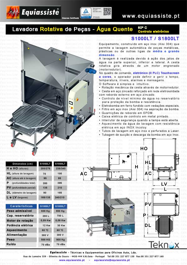 Teknox Portugal máquinas automáticas de lavar peças a agua quente rotativas BIG S1000LT e S1800LT