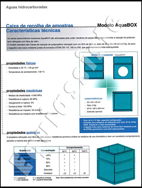 caixa de amostra para separadores de hidrocarbonetos