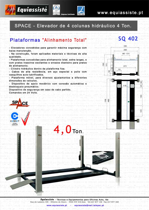 Space - Elevadores para serviços de pneus elevadores para pneus 4 quatro colunas alinhamento total