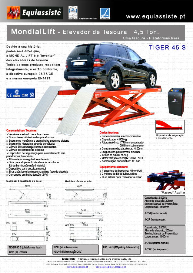 Elevadores de Tesoura veiculos automovel ligeiros pesados alinhamento de direções serviço de pneus rodas livres sobre o pavimento encastrar embutir