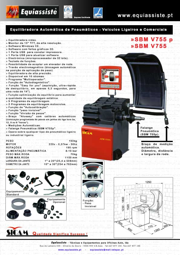 Sicam - Equilibradora de ligeiros com medição automática equipada com monitor LCD, de 17" e microprocessador. Software Video