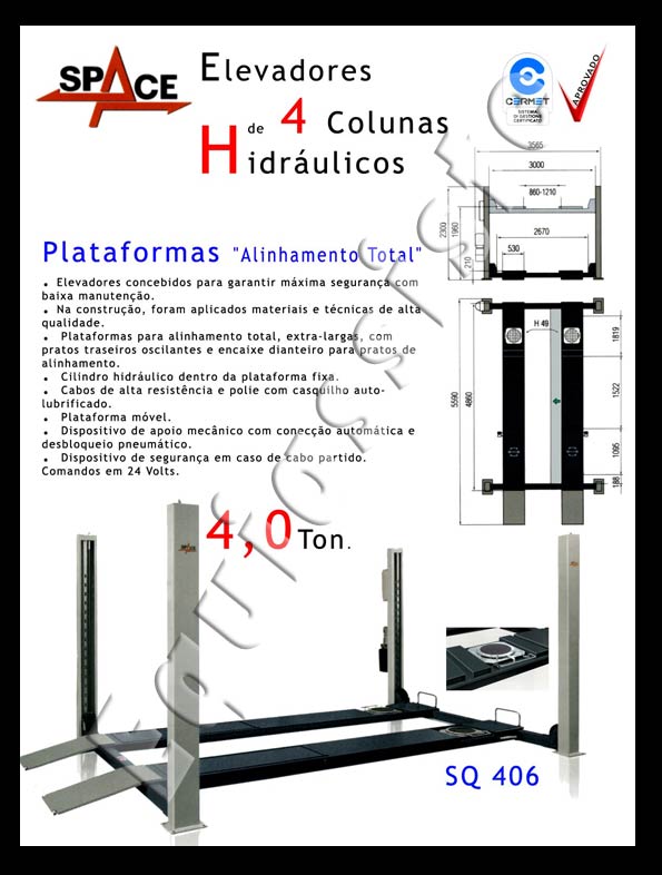 Elevadores para automóveis de 4 colunas ligeiros e pesados