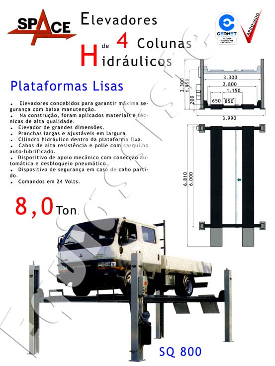 Elevadores para automóveis de 4 colunas ligeiros e pesados